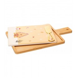 Jogo 3 Peças para Queijo com Tábua e Faca Encanto de Natal 29cm x 17cm x 1cm Bambu Lyor